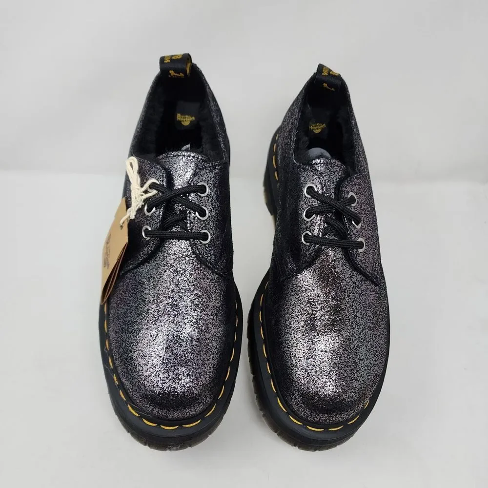 Dr Martens Shoes Women 10 Metallic Leather Faux Fur Lined Platform Oxford Shinny